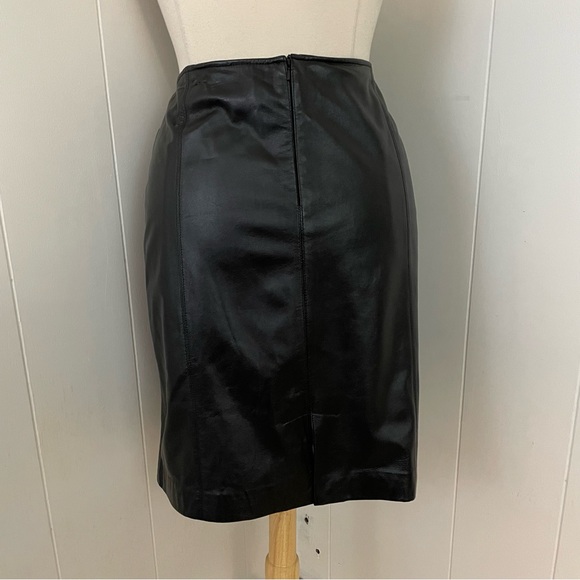 i.e Black Leather Knee Length Pencil Straight Skirt - Picture 6 of 7
